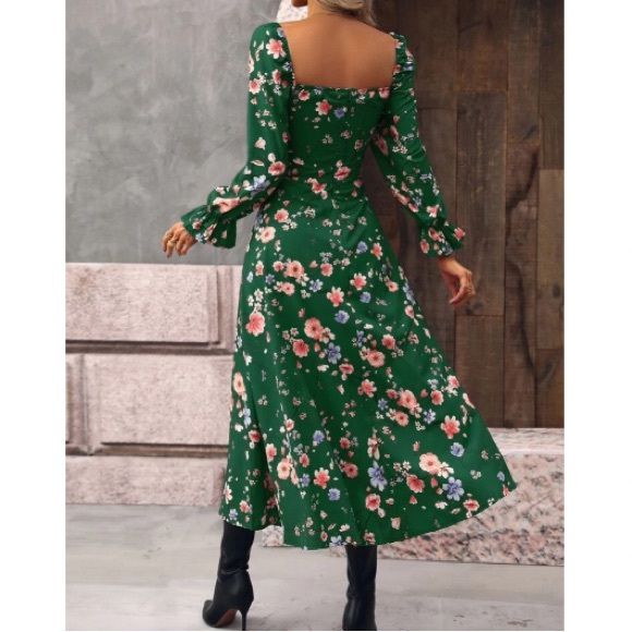 Boho Floral Print Ruffle Sleeve Maxi Dress - Picture 12 of 15